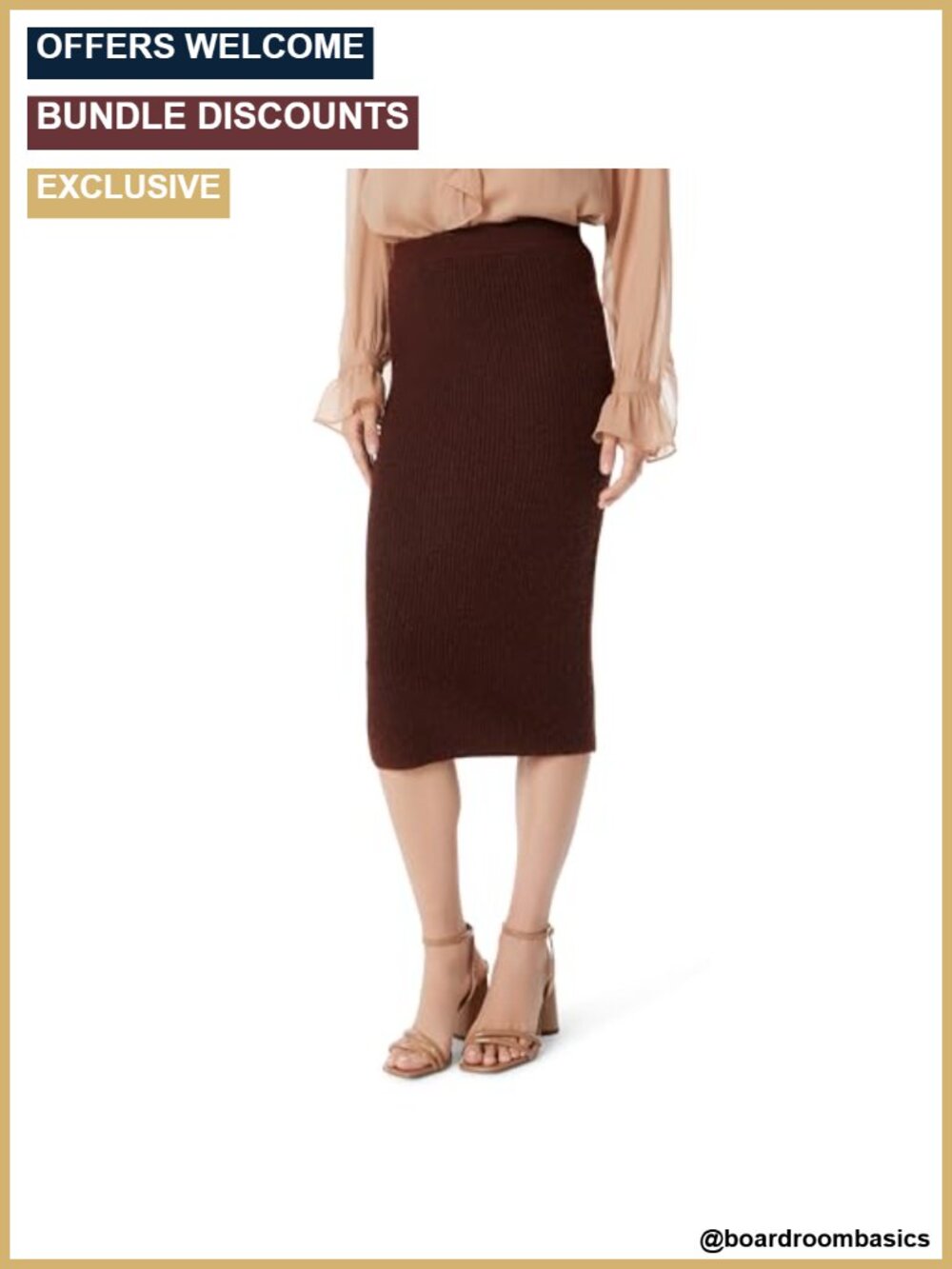 Womens Midi Knit Sweater Skirt Pull On Polyester Acrylic Wool High Rise